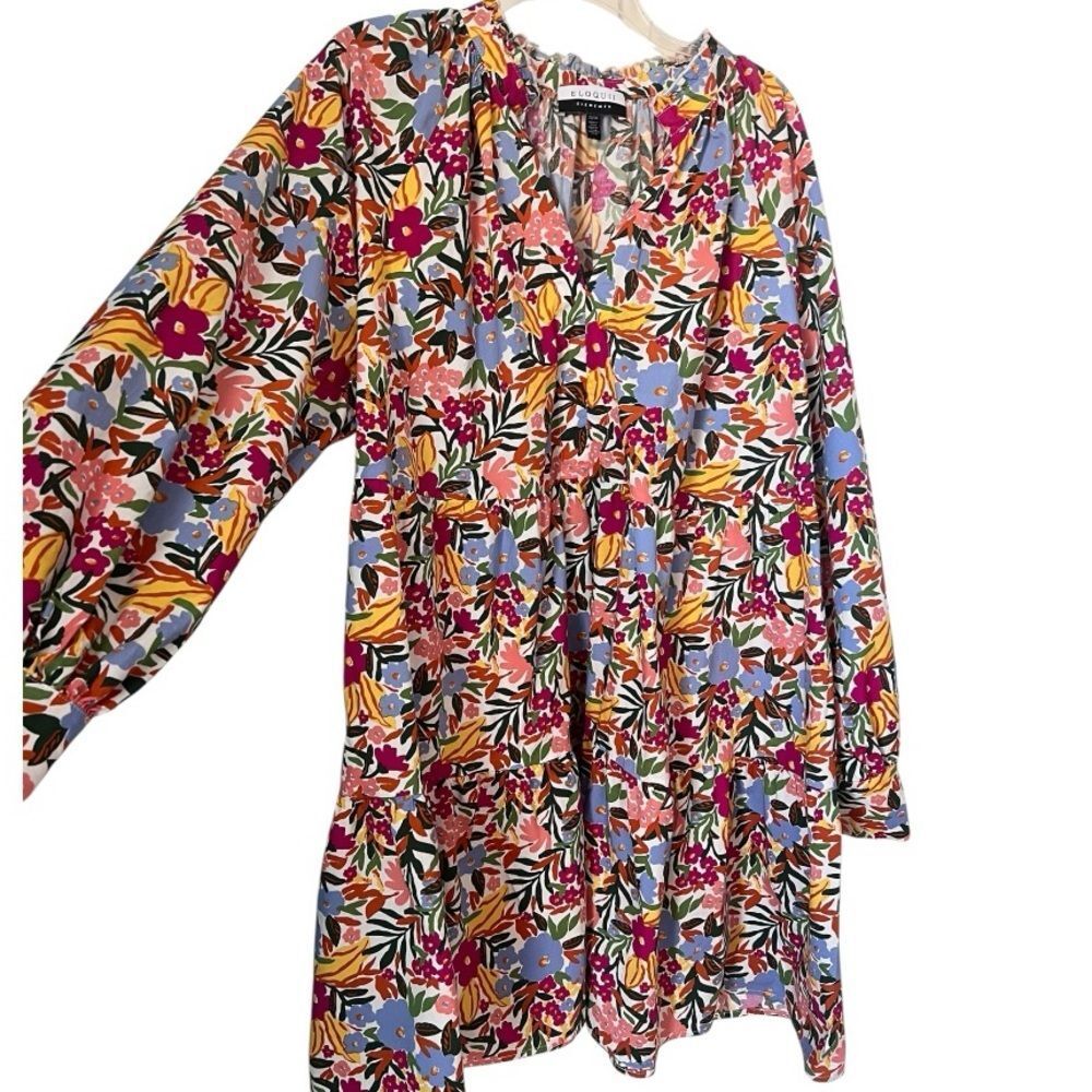 ELOQUII Elements Multicolor Tiered Floral  Summer Vacation Easy Dress Sz 22 - Picture 4 of 13